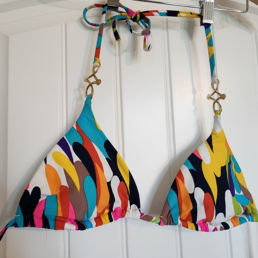 Trina Turk Retro Multicolor Brush Strokes Triangle Bikini Top Size Small